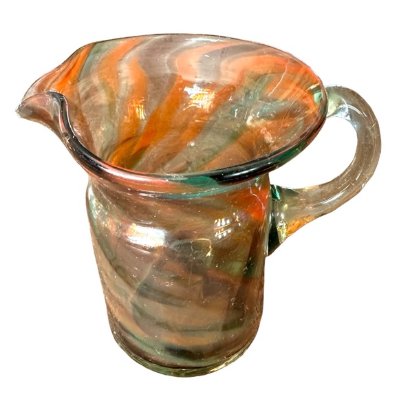 Hand Blown Multicolor Art Glass Pitcher & Basket (set of 2) - Picture 5 of 7